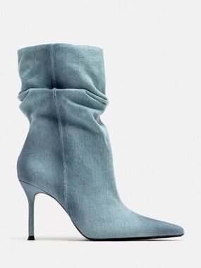 Zara Powder Blue Slouchy Pointed-Toe Stiletto Ankle Boots